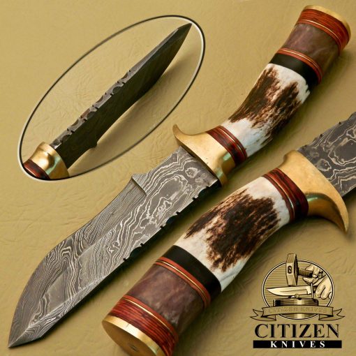 Damascus Steel Hunting Bowie Knife