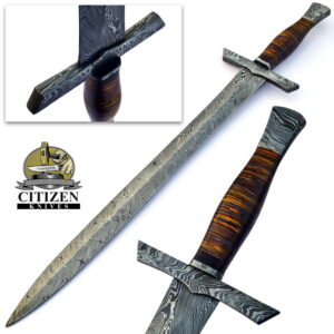 Custom Hand Made Damascus Steel Sword With Handle Naswar Wood