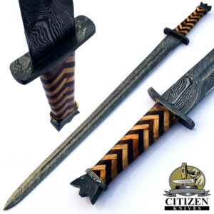 Custom Hand Made Damascus Steel Sword With Handle Natural & Olive Wood