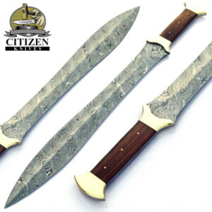 Custom Hand Made Damascus Steel Forged Medieval/Viking Sword With Natural Wood