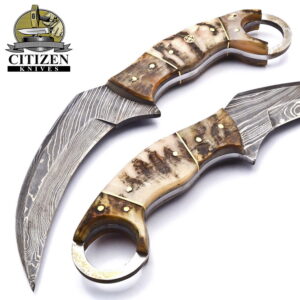 Custom Hand Made Damascus Steel Forged Karambit With Ram Horn Handle