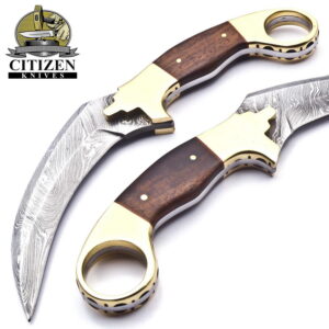 Custom Hand Made Damascus Steel Forged Karambit With Natural Wood Handle